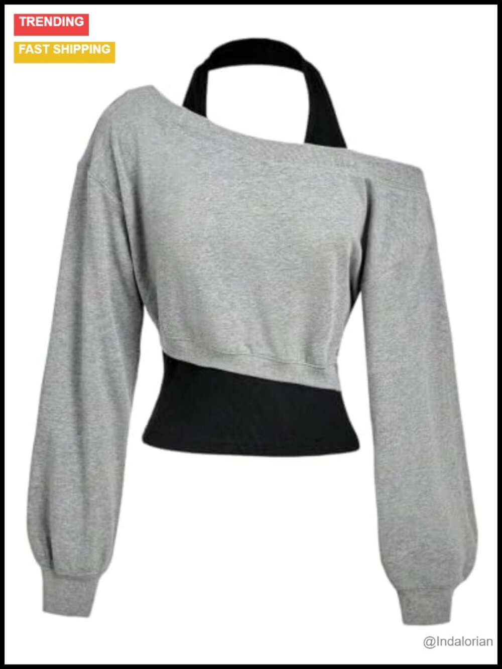 Off Shoulder Sweatshirt Asymmetrical Halter Crop Top Pullover